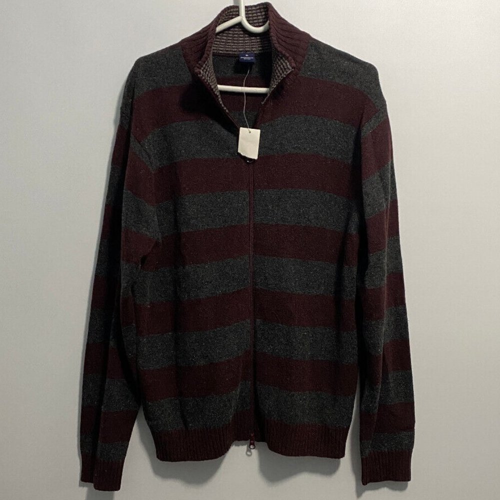 Gap Maroon and Gray Striped Turtleneck Full‎ Zip Sweatshirt Size XL